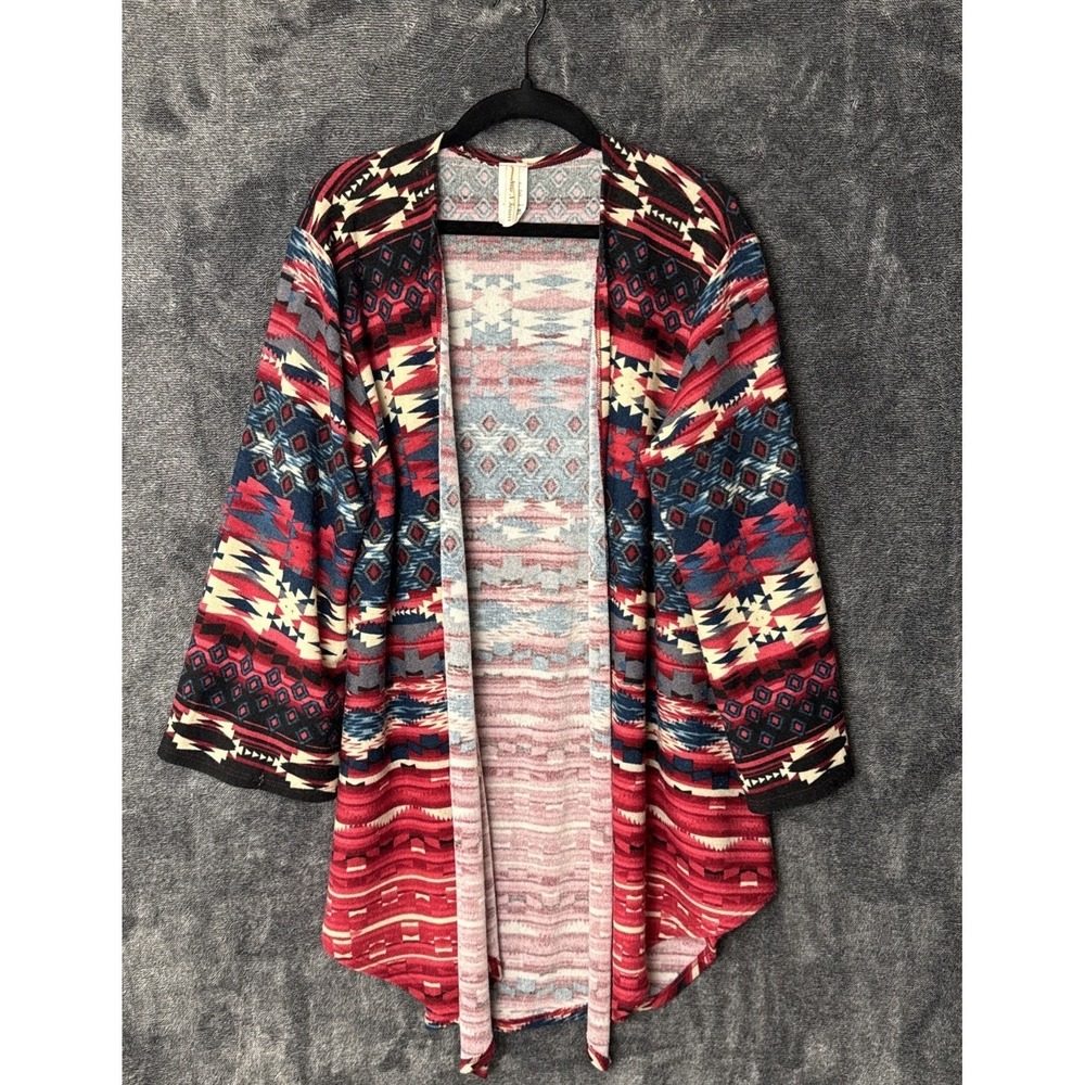 Now N Forever Cardigan Women Medium Red Aztec Southwestern‎ Open Front Knit